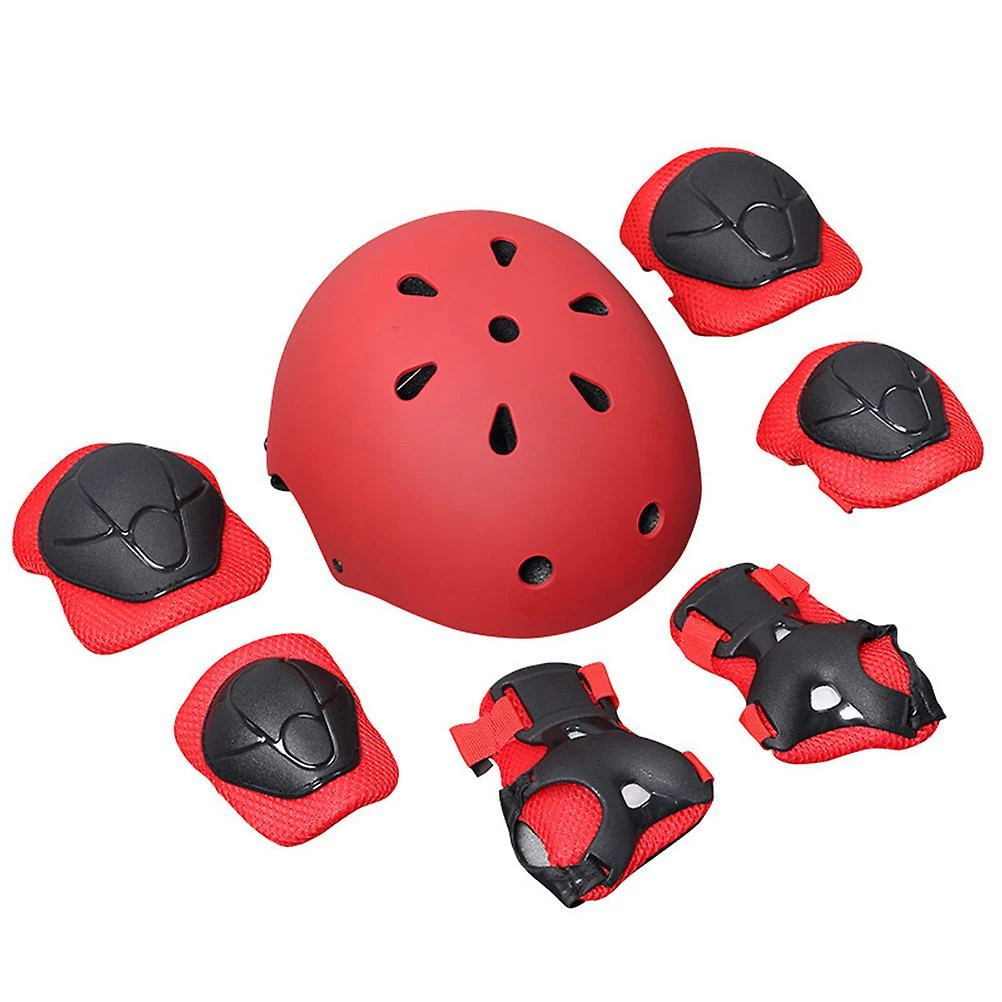 Toyvian 7 Pcs Enfants Coude Poignet Genouillères Casque Enfants Sports Sécurité Équipement De Protection Skateboard Skate Accessoires (rouge)