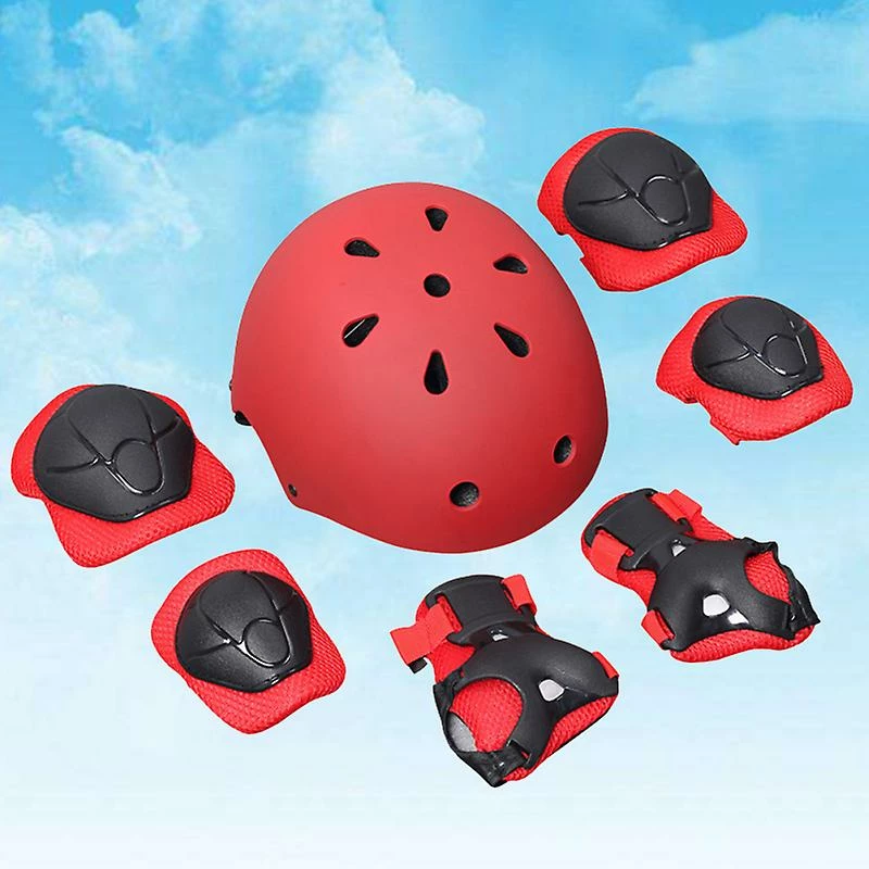Toyvian 7 Pcs Enfants Coude Poignet Genouillères Casque Enfants Sports Sécurité Équipement De Protection Skateboard Skate Accessoires (rouge) – Image 3