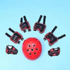 Rtopr 1 Set Casque D’équitation Protecteur Extérieur Cyclisme Skateboard Équipement De Protection Genouillère Coudières Sports Protective Pads (rouge, 1pc Casque, 7pcs Protecteur