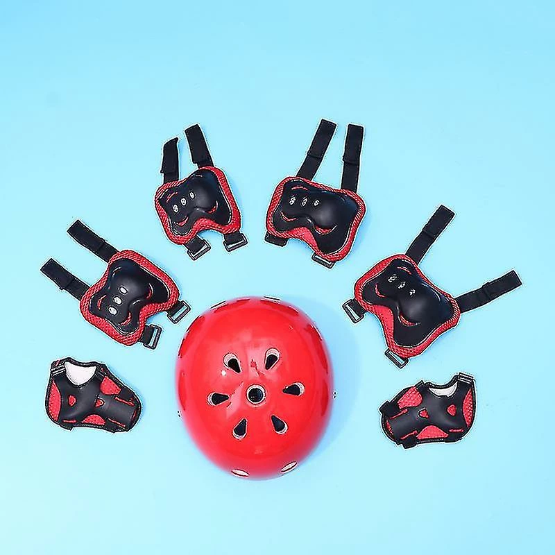 Rtopr 1 Set Casque D’équitation Protecteur Extérieur Cyclisme Skateboard Équipement De Protection Genouillère Coudières Sports Protective Pads (rouge, 1pc Casque, 7pcs Protecteur