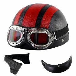 Unbranded Casque Harley Moto Demi-visage Casque En Cuir Avec Lunettes Anti-uv 54-60cm