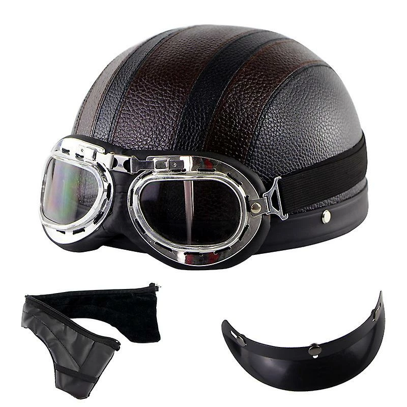 Harley Helmet Casque Harley Moto Demi-visage Casque En Cuir Avec Lunettes Anti-uv 54-60cm