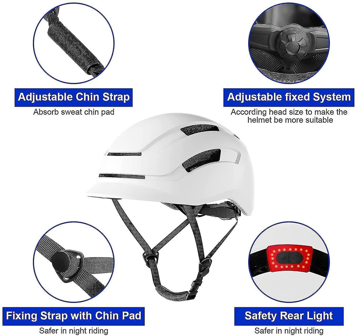 Unbranded Casque De Vélo Adulte Hommes Femmes Casque De Vélo De Cyclisme Avec Lumière Led Arrière – Image 4