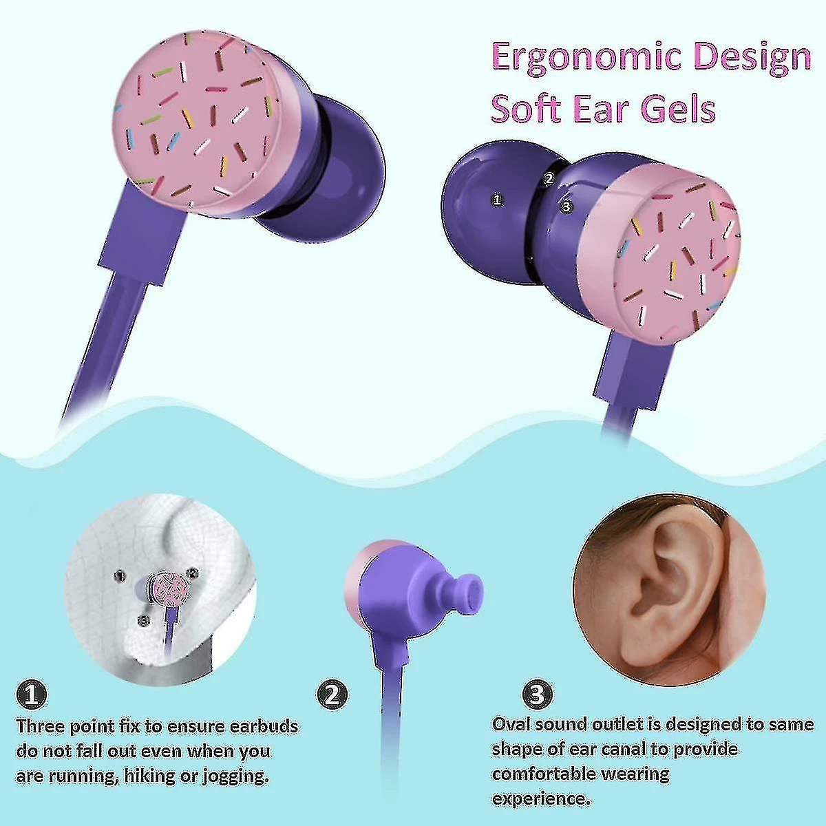 Unbranded Donut Earbuds Pour Les Enfants, Cute Earbud In-ear Casque Cadeau Filaire Pour Les écolières Filles Et Garçons Avec Mi – Image 2