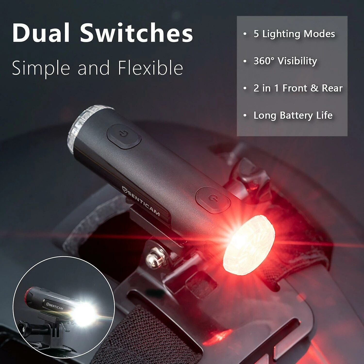 Unbranded Casque De Vélo Light Best Usb Rechargeable Bicyclette Mtb Front Back Light Senticam – Image 2