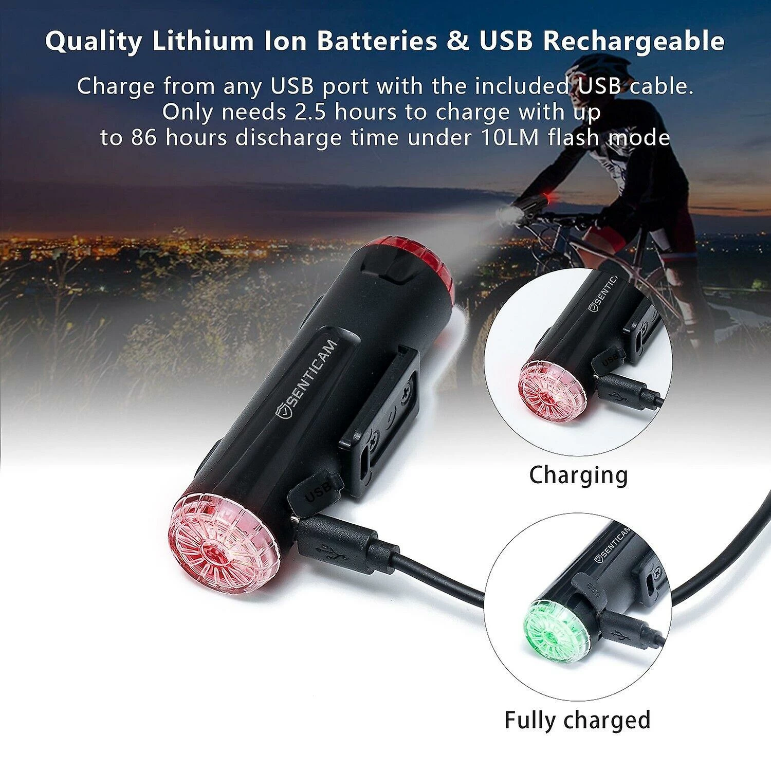 Unbranded Casque De Vélo Light Best Usb Rechargeable Bicyclette Mtb Front Back Light Senticam – Image 4